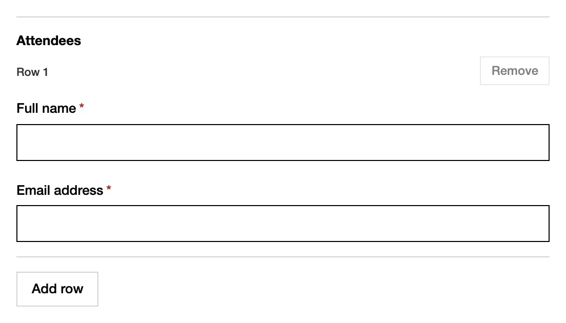 Command fields with a repeating group of lines, each with an item and a quantity.